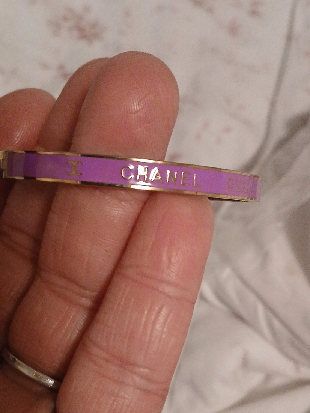 Purple Enamel Gold-Tone Logo Bangle